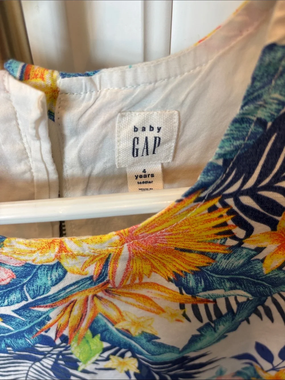 GAP White Sleeveless Linen Dress with Blue & Yellow Floral Print